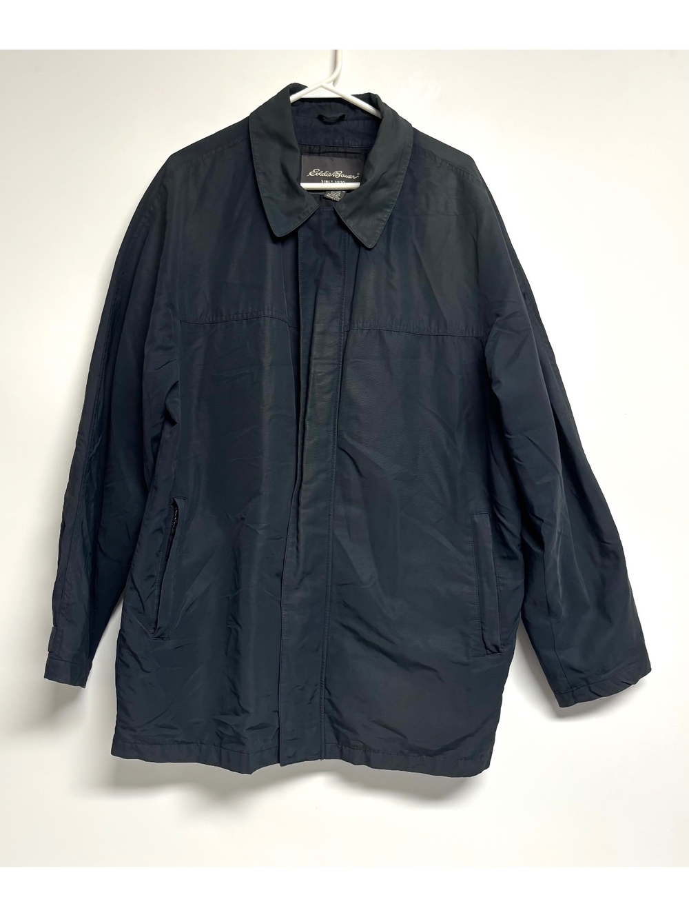 Eddie Bauer Men’s Large Black Zip Front Cotton Nylon Jacket Coat